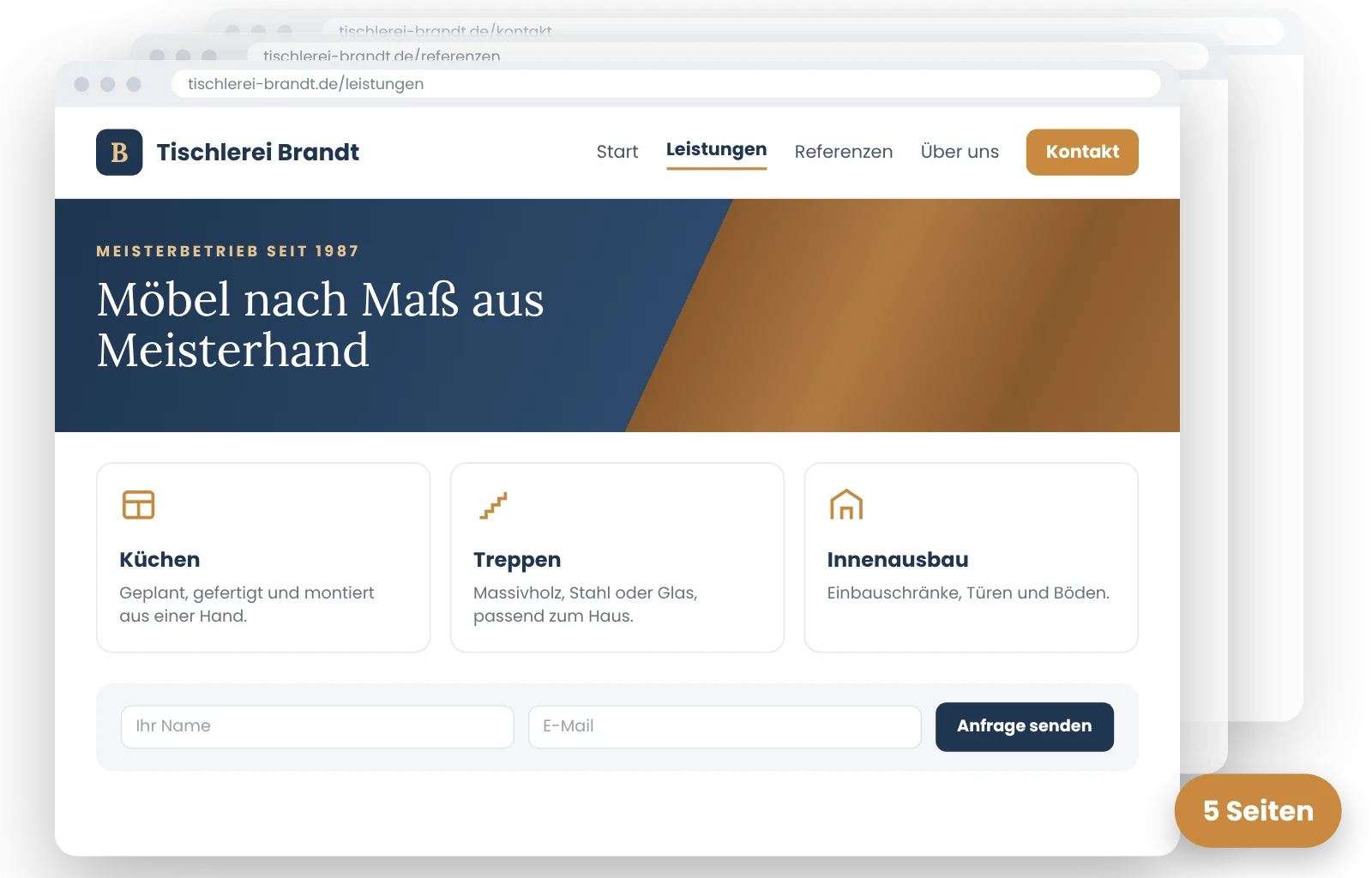 Beispiel: mehrseitige Website einer Tischlerei
